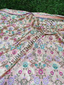 Pink Banarasi Handloom Kimkhab Silk With Multi Meena Weaved Sherwani Brocade Fabric