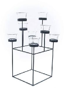 Black Color Tea Light Holder Show Piece in Vertical Shape with 8 Tea Light Glasses for Festive Decor