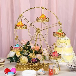 Gold Metal Rotating Large Ferris Wheel Dessert Cupcake Holder
