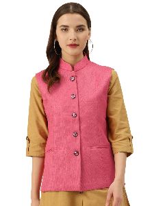 Ladies Pink Jute Nehru Jacket