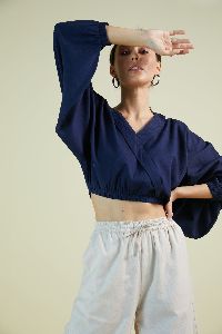 Linen Kimono Sleeves Crop Top