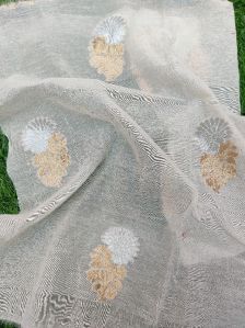 Dyeable Pure Chanderi Silk Gulnaaz Silver & Gold Meena Weaved White Fabric