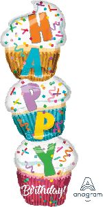 Happy Birthday Stacked Cupcake Balloons