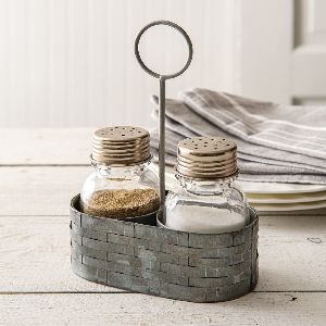 Galvanized Salt and Pepper Caddy with Handle