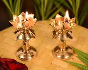 brass puja temple decoration lotus shape diya oil lamp