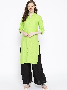 Vastraa Fusion Women's Cotton Solid Kurti - (Parrot Green)