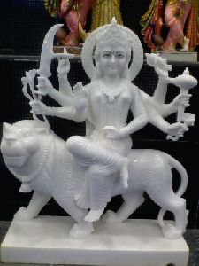 Marble Durga Statue with Lion