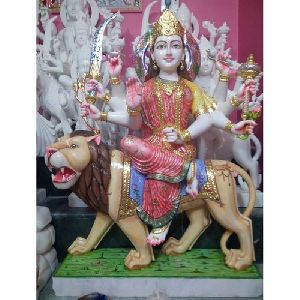 Painted Marble Durga Maa Statue
