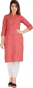 Ladies Red Striped Straight Kurta