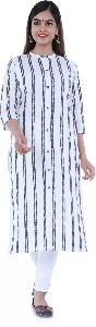 Ladies White Striped Straight Kurta