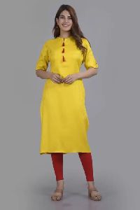 Ladies Yellow Jacquard Straight Kurta