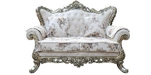 Wooden Teakwood Silver Coated Hand-Carved 2 Seater Sofa