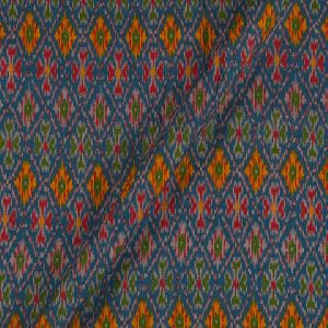 Cotton Flex Steel Blue Colour Ethnic Geometric Print 42 Inches Width Fabric