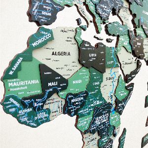 3D Multicolored Wooden World Map - Africa Zoom