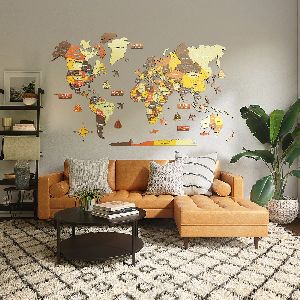 3D Multicolored Wooden World Map - Beaver