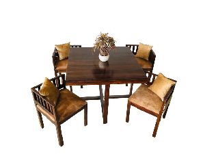 Compact Solid Wood 6 Seater Dining Table Set