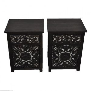 Carved Pair Bedside Table