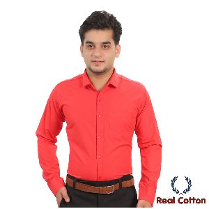 Real Cotton LT Red Plain Twill Men's Shirt