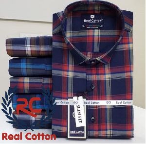 REAL COTTON SLIM FIT CHECK SPREAD SHIRT FOR MEN