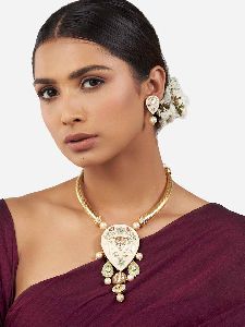 Multicolor Brass Hasli Necklace Set with Hydro Polkis