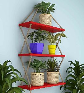 Wooden Red Hanging Wall Shelf