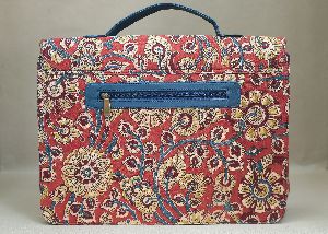 Leather Laptop Bag Made From Kalamkari Fabrics Available In Multi-color Hand-Maid