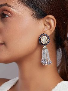 Grey Monalisa Beaded Drop Earrings
