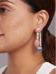 Jade Beaded Drop Earrings With Cubic Zirconia