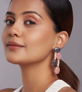 Jade Beaded Drop Earrings with Rose Quartz