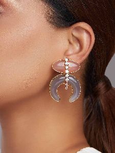 Rose Quartz Drop Earrings With Agate