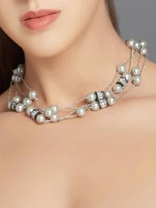 Shell Pearls Silver And Grey Necklace