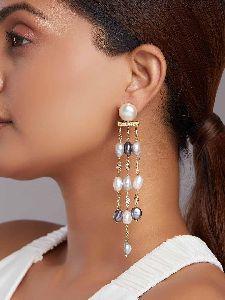 White and Grey Pearl Dangler Earrings