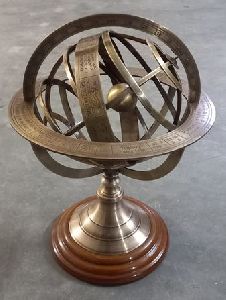 AGSAR-01 Brass Globe Armillary with Wooden Base
