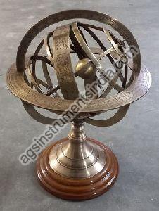 AGSAR-01 Brass Globe Armillary with Wooden Base