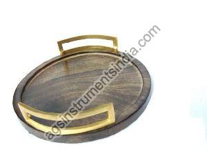 Wooden Round Tray with Brass Handle
