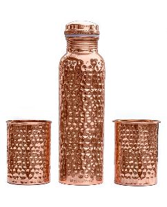 Hammered Copper Bottle & Glass Set