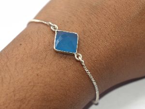 925 Sterling Silver Natural Blue Chalcedony Bracelet