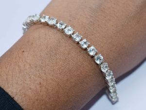 925 Sterling Silver Natural Cubic Zirconia 6x4mm Oval Tennis Bracelet
