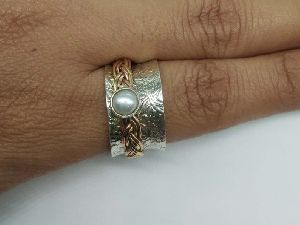 925 Sterling Silver Natural Fresh Water Par Round Gemstone Spinner Ring
