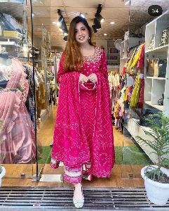 Stylish Pink Anarkali Kurti &amp;amp; Pant With Dupatta For women/Girls