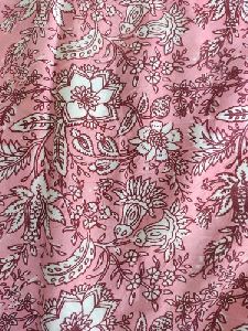 Pink Floral Printed Cotton Fabric