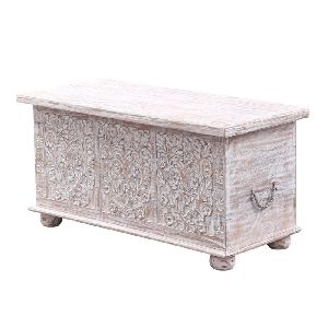 Abruzzo Floral Hand-Carved Solid Wood Storage Coffee Table Trunk