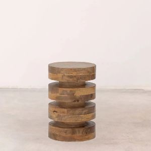 Disc Style Wooden Side Table In Solid Wood