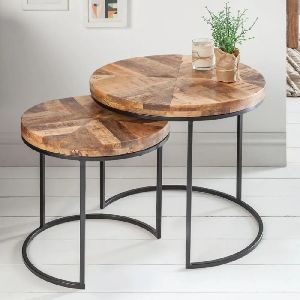 ELEMENTS INDUSTRIAL SOLID WOOD SET OF 2 COFFEE TABLES