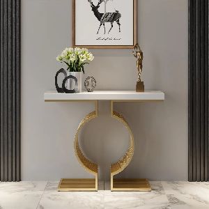 Modern Narrow Console Table with Geometric Metal Base