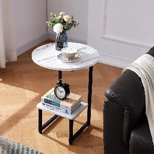 Modern Round Side Table with Marble Finish Top