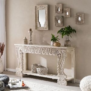 Traditional Carved White Wooden Console Table