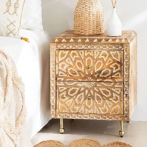 Traditional Design Solid wood Bedside Table with 2 Drawer And Storage