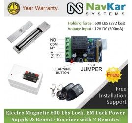 Electro Magnetic 600 Lbs Lock + EM Lock Power Supply + Remote Receiver with 2 Remotes