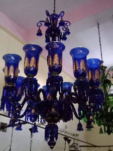 Vintage blue gold carving chandelier